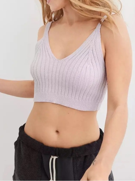aerie Tops - aerie Lilac Ribbed V-Neck Knit Crop Tank